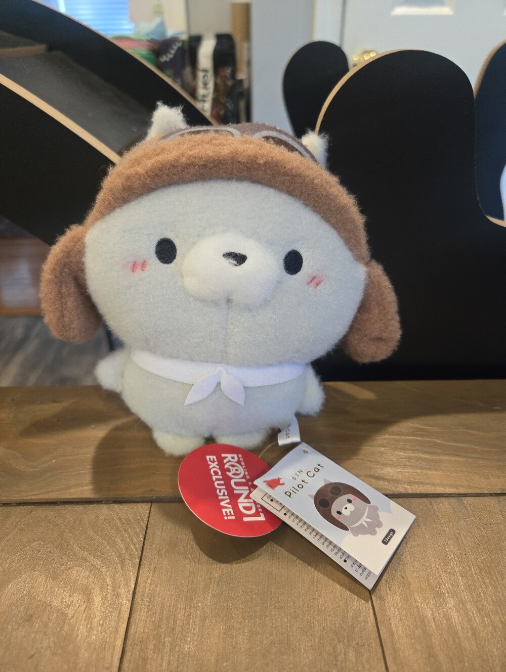 Plush Pilot Cat Gray and Brown Round 1 Exclusive New Kawaii